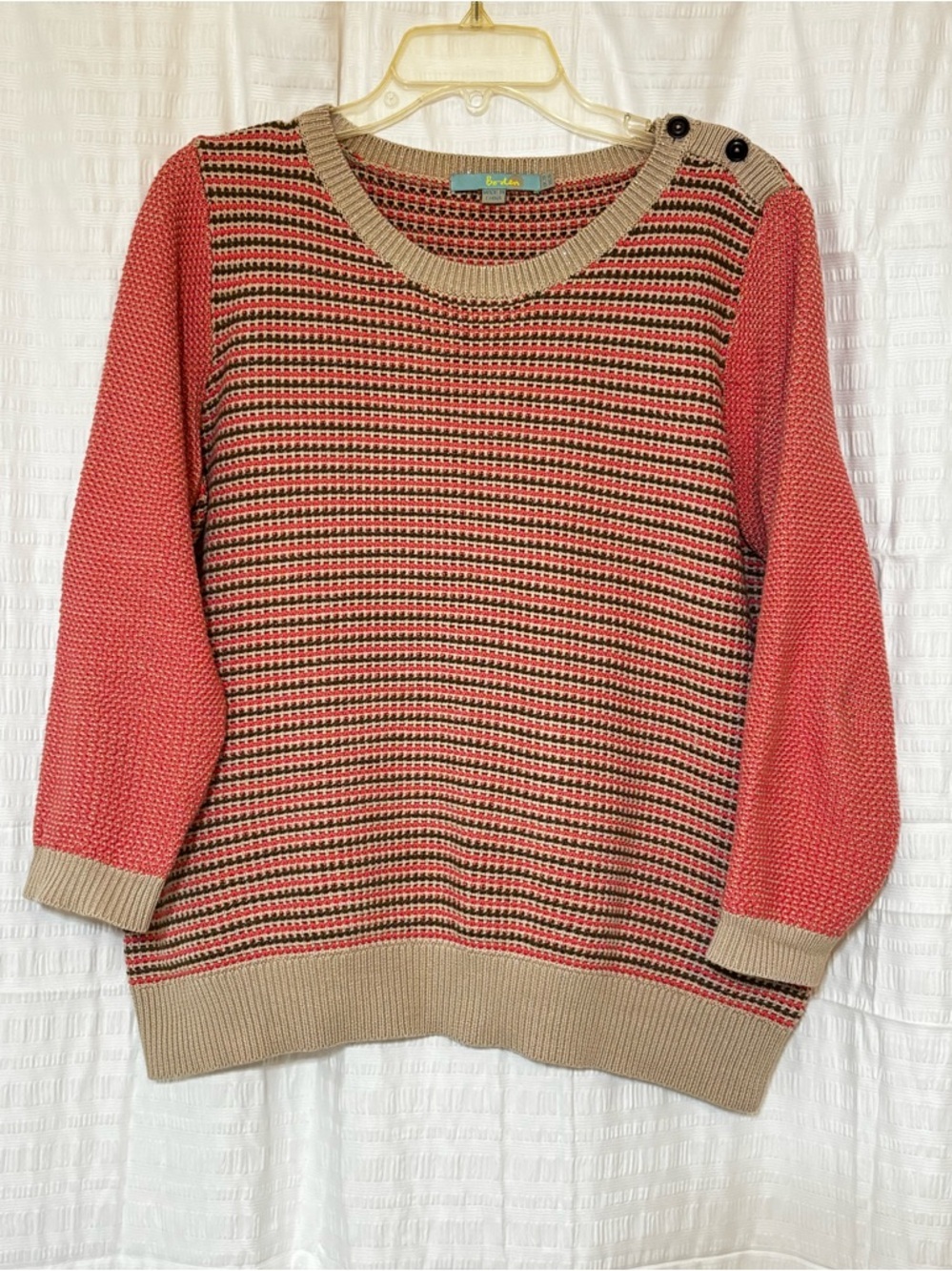 Boden Hotchpotch Classic Crewneck Striped Knit Sweater Cotton Size 16